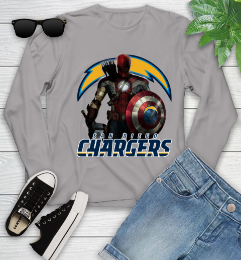 NFL Captain America Thor Spider Man Hawkeye Avengers Endgame Football San Diego Chargers Youth Long Sleeve 5