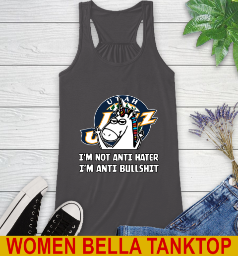 Utah Jazz NBA Basketball Unicorn I'm Not Anti Hater I'm Anti Bullshit Racerback Tank - Image 13