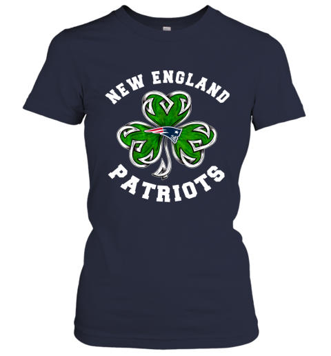 NFL New England Patriots Three Leaf Clover St Patrick's Day Football Sports tZTTBAxoOUy ladies t shirt 20 95 151514 front navy