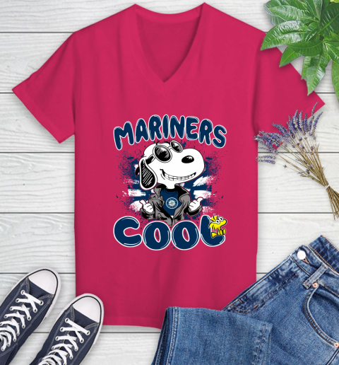 MLB Baseball Seattle Mariners Cool Snoopy Shirt Women's V-Neck T-Shirt - Image 8