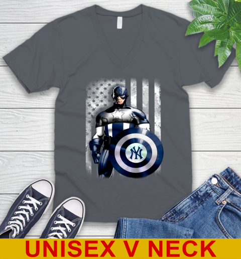 New York Yankees MLB Baseball Captain America Marvel Avengers American Flag Shirt V-Neck T-Shirt 4