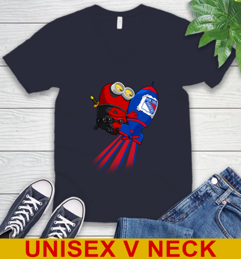 NHL Hockey New York Rangers Deadpool Minion Marvel Shirt V-Neck T-Shirt 2