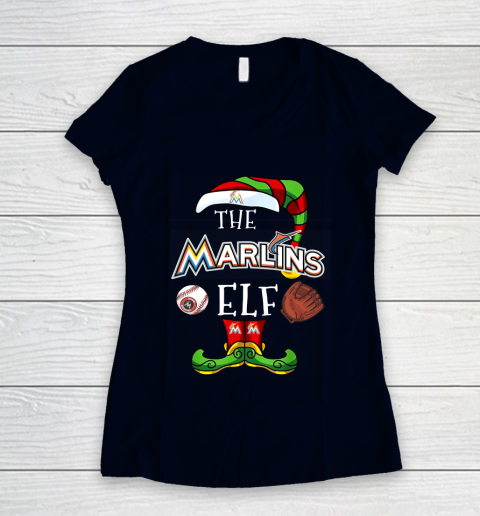 Miami Marlins Christmas ELF Funny MLB Women's V-Neck T-Shirt 2