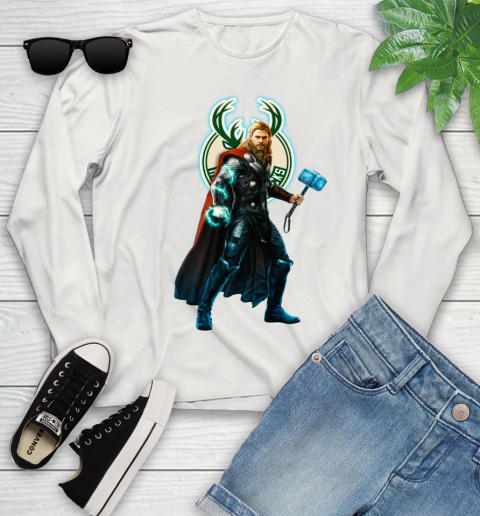 NBA Thor Avengers Endgame Basketball Milwaukee Bucks Youth Long Sleeve 12