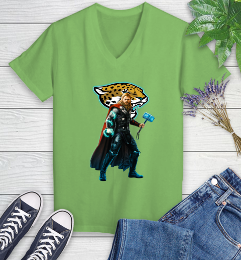 NFL Thor Avengers Endgame Football Jacksonville Jaguars Women's V-Neck T-Shirt 11