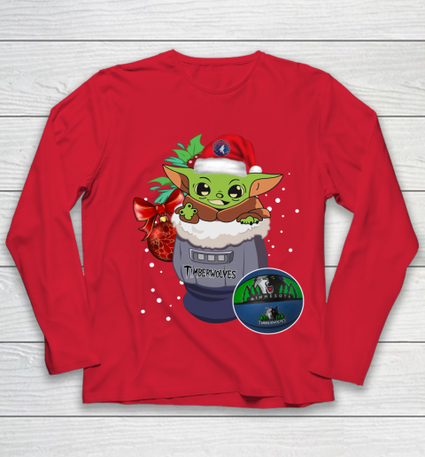 Minnesota Timberwolves Christmas Baby Yoda Star Wars Funny Happy NBA Youth Long Sleeve 10
