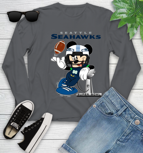 NFL Seattle Seahawks Mickey Mouse Disney Super Bowl Football T Shirt Youth Long Sleeve 20
