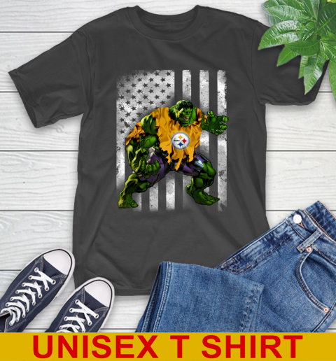 Pittsburgh Steelers Hulk Marvel Avengers NFL Football American Flag T-Shirt