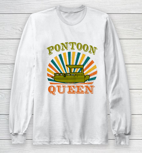 Vintage Pontoon Boat Queen Pontooning Gifts Long Sleeve T-Shirt