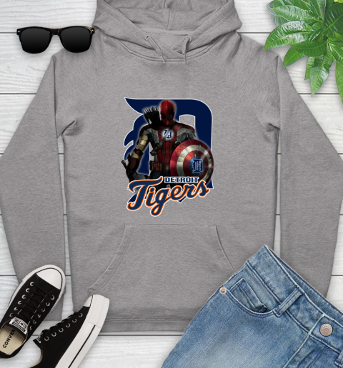 MLB Captain America Thor Spider Man Hawkeye Avengers Endgame Baseball Detroit Tigers Youth Hoodie 6