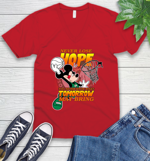 Boston Celtics NBA Basketball Mickey Disney Never Lose Hope V-Neck T-Shirt 6