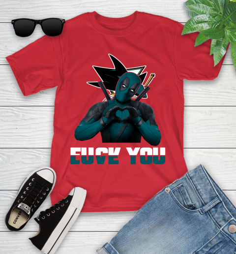 NHL San Jose Sharks Deadpool Love You Fuck You Hockey Sports Youth T-Shirt 13