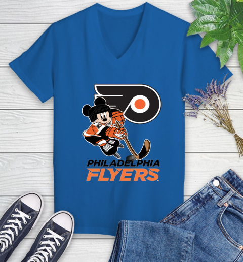 NHL Philadelphia Flyers Mickey Mouse Disney Hockey T Shirt Women's V-Neck T-Shirt 10