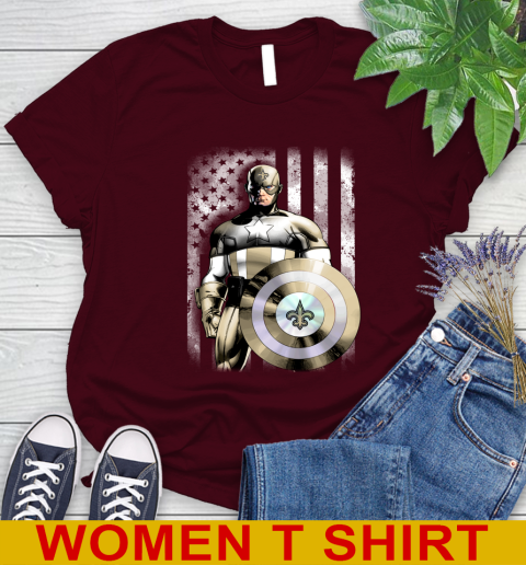 New Orleans Saints NFL Football Captain America Marvel Avengers American Flag Shirt Women's T-Shirt 6