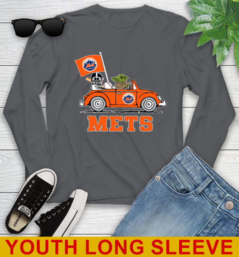 MLB Baseball New York Mets Darth Vader Baby Yoda Driving Star Wars Shirt Youth Long Sleeve 9