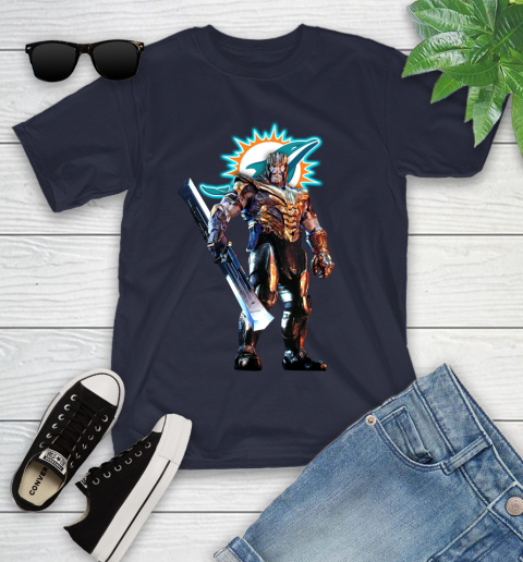 NFL Thanos Gauntlet Avengers Endgame Football Miami Dolphins Youth T-Shirt 3