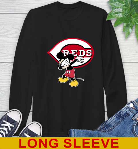 Cincinnati Reds MLB Baseball Dabbing Mickey Disney Sports Long Sleeve T-Shirt 2