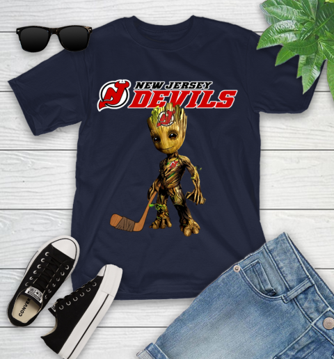 New Jersey Devils NHL Hockey Groot Marvel Guardians Of The Galaxy Youth T-Shirt 3