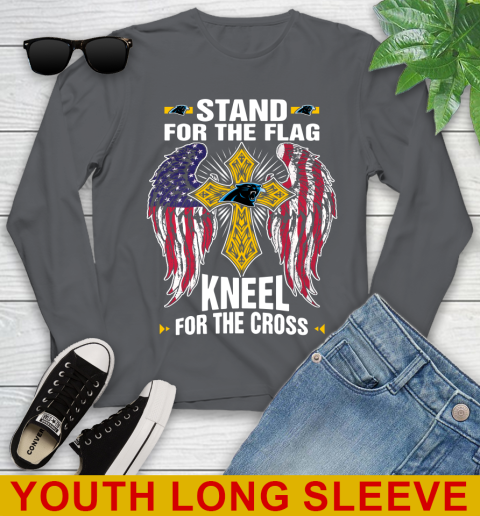 NFL Football Carolina Panthers Stand For Flag Kneel For The Cross Shirt Youth Long Sleeve 9