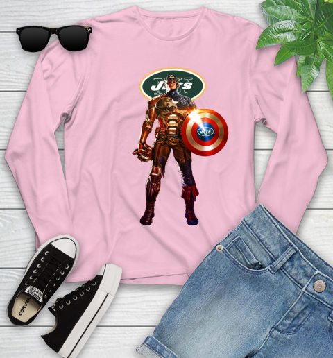 NFL Captain America Marvel Avengers Endgame Football Sports New York Jets Youth Long Sleeve 10