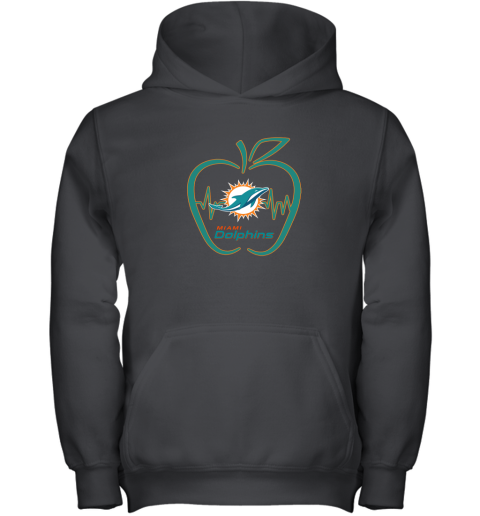 Apple Heartbeat Teacher Symbol Miami Dolphins Youth Hoodie