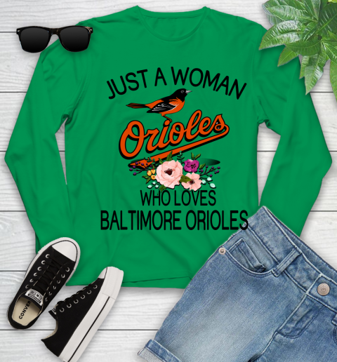 MLB Just A Woman Who Loves Baltimore Orioles Baseball Sports Youth Long Sleeve 4