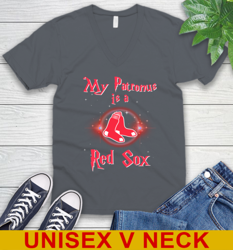 MLB Baseball Harry Potter My Patronus Is A Boston Red Sox V-Neck T-Shirt 4
