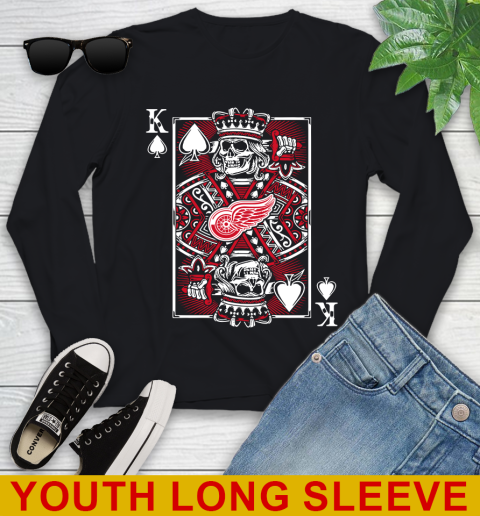 Detroit Red Wings NHL Hockey The King Of Spades Death Cards Shirt Youth Long Sleeve
