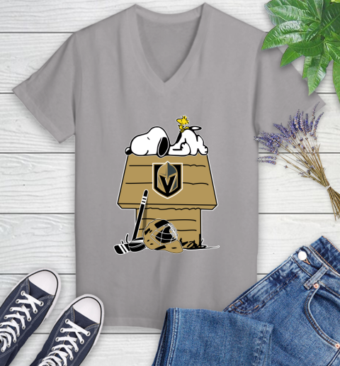 Vegas Golden Knights NHL Hockey Snoopy Woodstock The Peanuts Movie Women's V-Neck T-Shirt 4