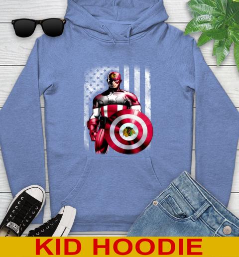 Chicago Blackhawks NHL Hockey Captain America Marvel Avengers American Flag Shirt Youth Hoodie 12