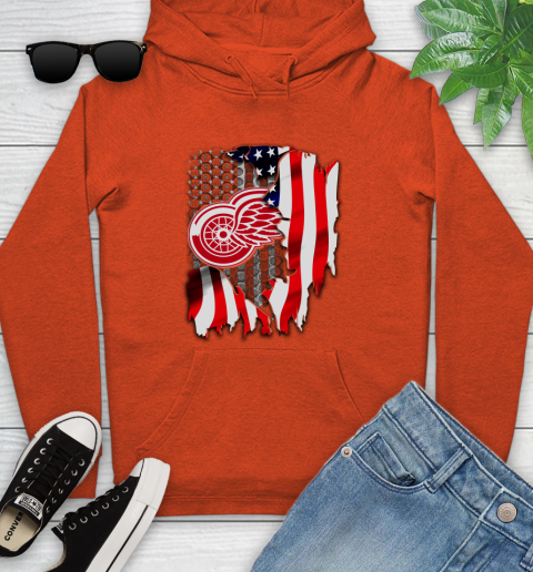 Detroit Red Wings NHL Hockey American Flag Youth Hoodie 4