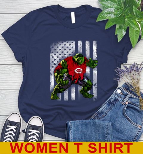 Cincinnati Reds Hulk Marvel Avengers MLB Baseball American Flag Women's T-Shirt 12