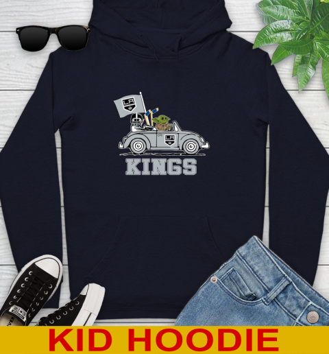 NHL Hockey Los Angeles Kings Darth Vader Baby Yoda Driving Star Wars Shirt Youth Hoodie 4