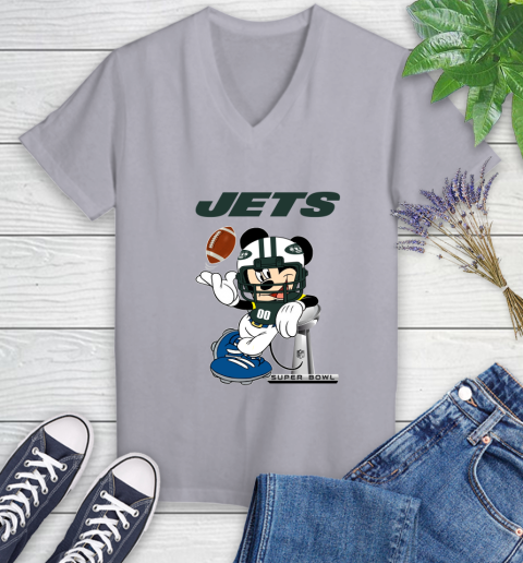 NFL New York Jets Mickey Mouse Disney Super Bowl Football T Shirt Women's V-Neck T-Shirt 4