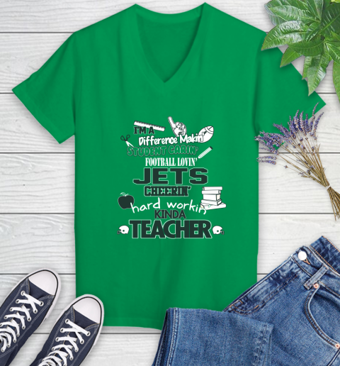 New York Jets NFL I'm A Difference Making Student Caring Football Loving Kinda Teacher Women's V-Neck T-Shirt 5