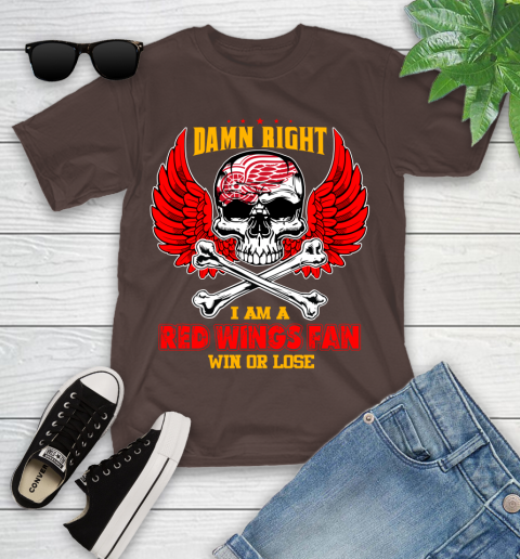 NHL Damn Right I Am A Detroit Red Wings Win Or Lose Skull Hockey Sports Youth T-Shirt 7