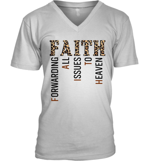 Leopard Faith Forwarding All Issues To Heaven V-Neck T-Shirt