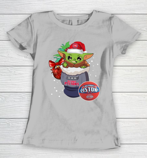 Detroit Pistons Christmas Baby Yoda Star Wars Funny Happy NBA Women's T-Shirt 6