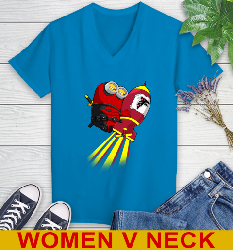 NFL Football Atlanta Falcons Deadpool Minion Marvel Shirt Women's V-Neck T-Shirt 7