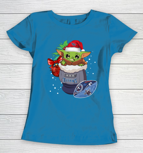 Tennessee Titans Christmas Baby Yoda Star Wars Funny Happy NFL Women's T-Shirt 7