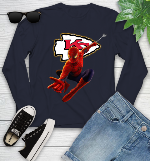 NFL Spider Man Avengers Endgame Football Kansas City Chiefs Youth Long Sleeve 3