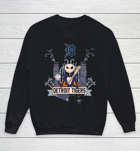 MLB Detroit Tigers Baseball Jack Skellington Halloween Youth Sweatshirt