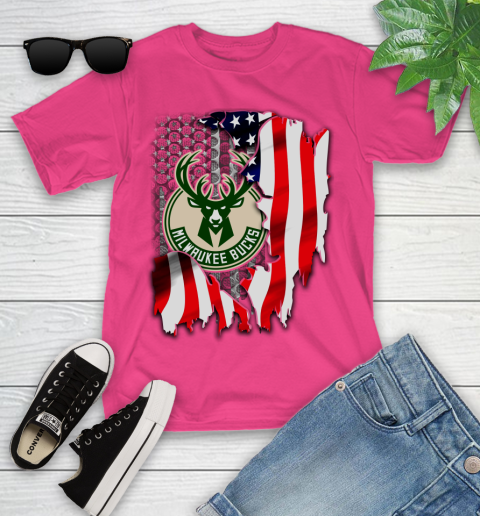 Milwaukee Bucks NBA Basketball American Flag Youth T-Shirt 11