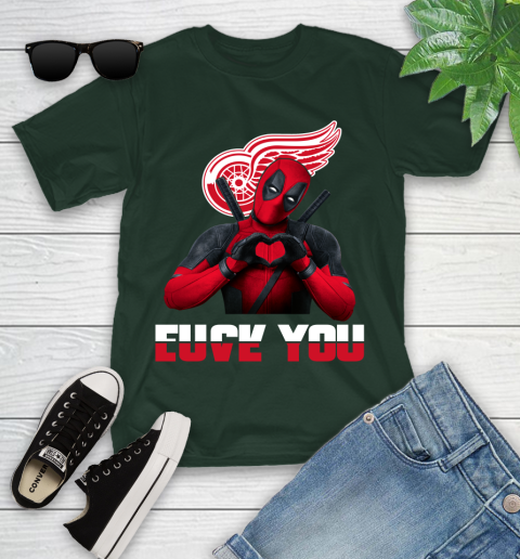 NHL Detroit Red Wings Deadpool Love You Fuck You Hockey Sports Youth T-Shirt 5