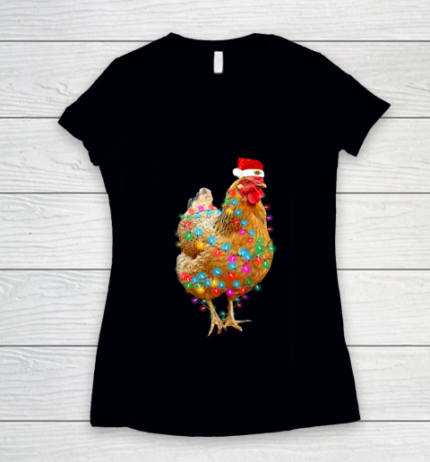 Chicken Christmas Light T Shirt Hen Love Farmer Women's V-Neck T-Shirt