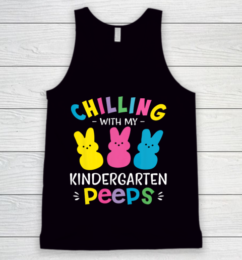 Kinder Teacher Chilling With My Peeps Cute Colorful Bunny Tank Top