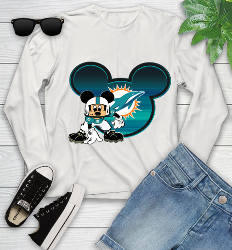 NFL Miami Dolphins Mickey Mouse Disney Football T Shirt Youth Long Sleeve 12