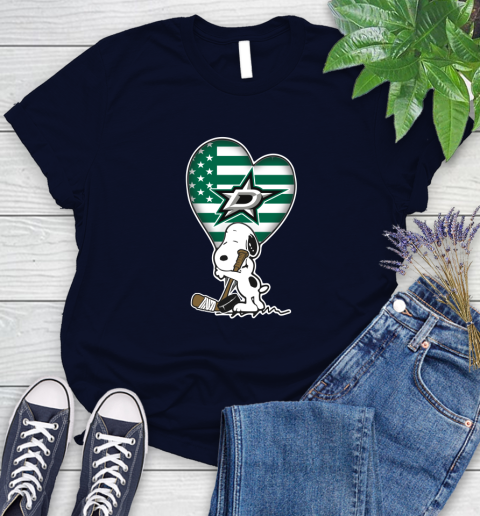 Dallas Stars NHL Hockey The Peanuts Movie Adorable Snoopy Women's T-Shirt 3