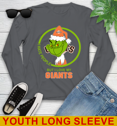 San Francisco Giants MLB Christmas Grinch I Hate People But I Love My Favorite Baseball Team Youth Long Sleeve 9