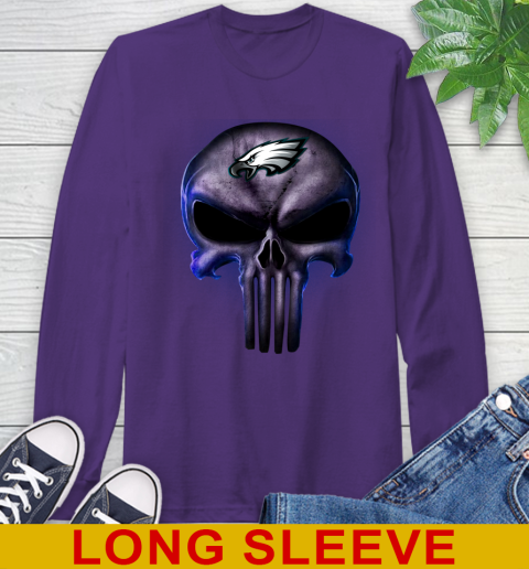 Philadelphia Eagles NFL Football Punisher Skull Sports Long Sleeve T-Shirt - Image 6